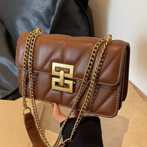 Fashion Chain Strap Quilted Pu Leather Square Bag, Simple Plain Fashionable Stylish Crossbody Bag with Shoulder Strap, Casual Handbag Shoulder Bag, Daily Commuting Crossbody Shoulder Purses for Women, Fashion Crossbody Bags #GLOBAL PICKS