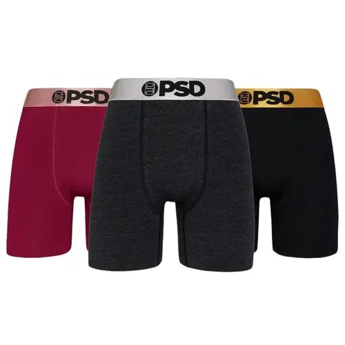PSD Mens Metallic Solids Cotton Boxer Brief 3-Pack - Breathable and Moisture-Wicking with 7 Inch Inseam Elastic Menswear