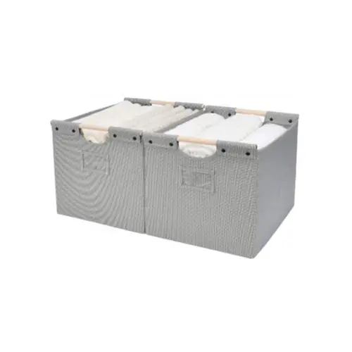 AISOON Linen Fabric Foldable Storage Boxes (2-Pack, 13x13x13in Beige Rectangle), Collapsible Closet Storage Bins with Wooden Grip Handles, Eco-Friendly Durable Dustproof Adjustable Organizer for Clothes & Kitchen Pantry