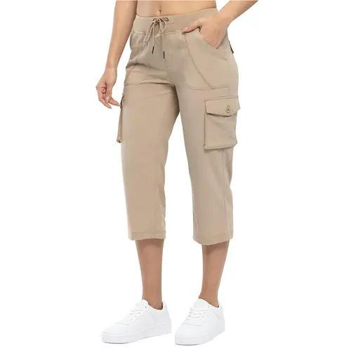 GOPUNE Womens Cargo Capris Hiking Lightweight Pants 6 Pockets Quick Dry Casual Outdoor Trip Loose Shorts Cropped Cotton
