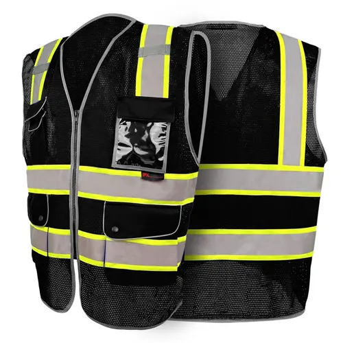 FX Safety Black Safety Vest mesh fabric with clear ID Pocket available XS to 3XL/ AVAILABLE IN BLACK , ROYAL BLUE, YELLOW AND ORANGE