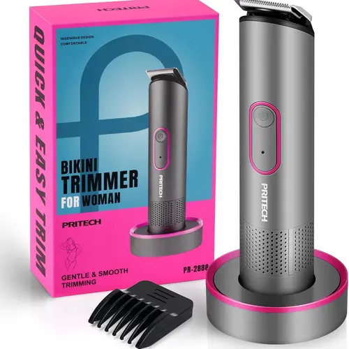 PRITECH Bikini Trimmer, Rechargeable Pubic Hair Clippers and Trimmer, Waterproof Electric Shaver Women Electric Razor with Standing Recharge Dock Comfort