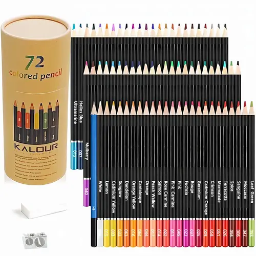 Oil Colored Pencil, Coloring Pencils, 1 Set Professional Wooden Materials 50/72 Colors Vibrant Color Coloring Shading Artist Pencil Set with Pencil Sharpener and Eraser, Art Supplies Kit for Adults Beginners Artistic Expression Creativity Art Kits
