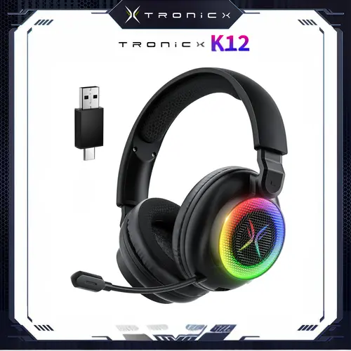 [Summer Vibes] TAGRY TRONICX K12 Wireless Gaming Headset with ENC Noise Cancelling Microphone - 40mm Drivers - Memory Foam Cushion - Version  5.3-USB-A/C Dual Interface 2.4G - Wired 3.5mm Audio Jack - For PC, Discord, Twitch, PS4, PS5, Switch, Smart Phone