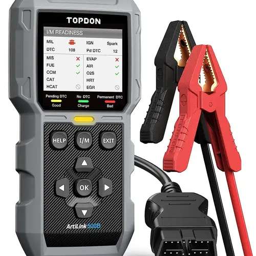 TOPDON AL500B OBD2 Scanner Battery Tester 2 in 1 Code Reader, Full OBDII Diagnosis, 12V Battery Tests & 12V/24V Cranking Tests, Charging Tests, Scan Tool, Car Diagnostic Tool for All OBDII Cars