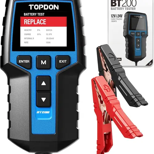 TOPDON BT200 Car Battery Tester 24V 12V Load Tester, 100-2000CCA Automotive Alternator Tester Digital Auto Battery Analyzer Charging Cranking System Tester for Car Truck Motorcycle ATV SUV Boat Yacht