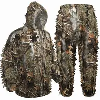 LOOGU Unisex 3D Leafy Ghillie Hunting Suit, Mesh Polyester Breathable Tactical Gear, Elastic Waist Free Size, Camouflage Accessories Survival Kit for Father's Day Outdoor Use