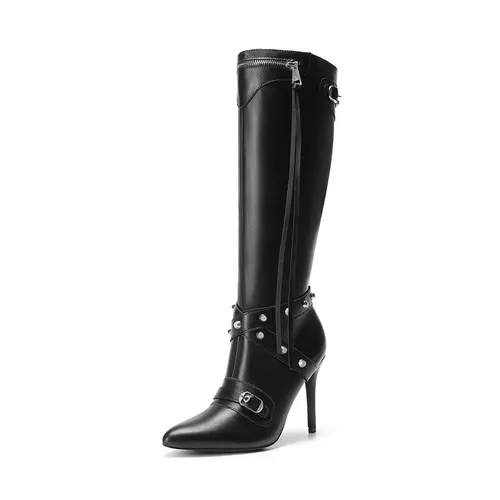 Dream Pairs Women's Stiletto Ankle Boots - Pointed Toe High Heels with Studded Adjustable Cross Strap, TPR Slip Resistant Sole, Fashion Statement Footwear for Party, Evening & Wedding, All Seasons