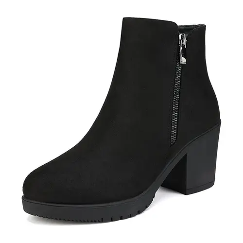 Dream Pairs Women's Formal Ankle Length Footwear - Round Toe, 3 in Chunky Block Heels, PU Upper, TPR Sole, Slip Resistant, Comfortable, Smooth Side Zipper Ease, Chunky Shoes for Women's Formal Wear Business Outfits