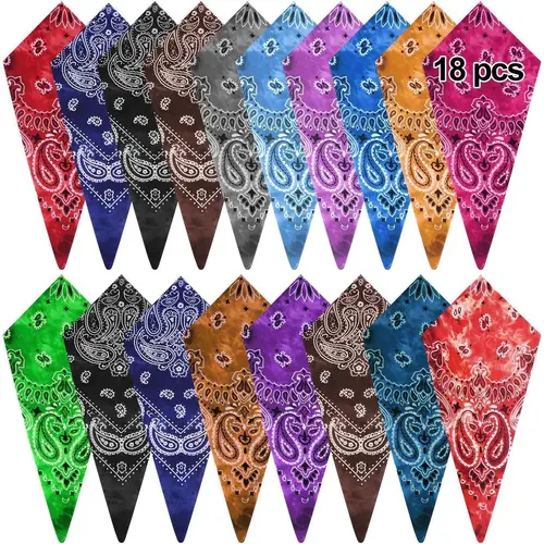 FEPITO 18 Pieces Headwrap Set - Paisley Bandana Head Wrap, Wick Sweat Workout Headband, Gypsy Rose Baby Scarf, Tie Dye Dancing Accessory for Festive & Party Use, Gift
