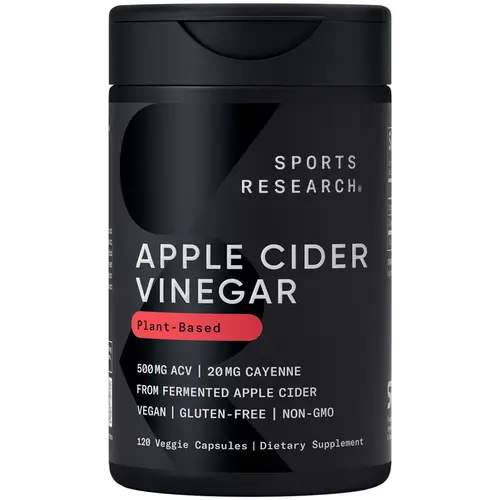 Sports Research Apple Cider Vinegar with Cayenne Pepper - Made from Organic Fermented Apple Cider - Non-GMO Project Verified & Vegan Certified - 120 Veggie Capsules