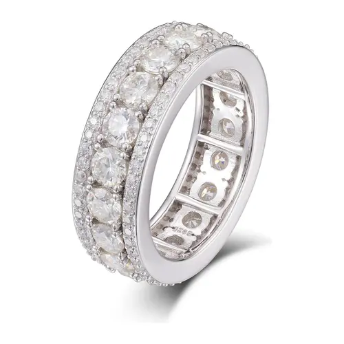 UCCIYO  8mm Width Ring R44 Iced Out S925 Sterling Silver Lab-Created Moissanite Ring Featuring 4mm Round Cut Lab-Created Moissanite Stone Silver Ring For Men Hip Hop Jewelry summerwins  Engagement Rings【#R44】