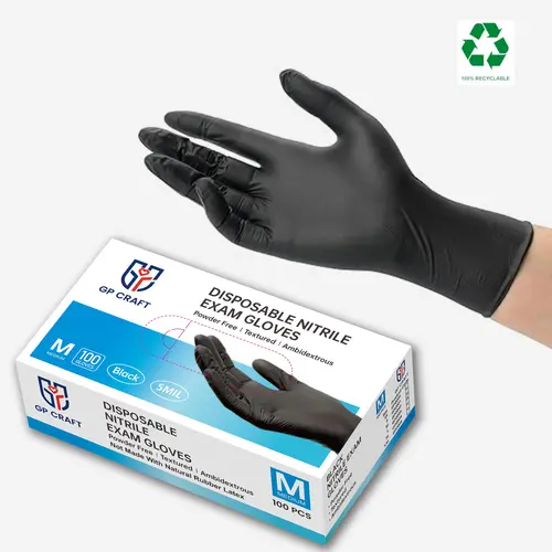 GP Craft  Black Nitrile  disposable  gloves, 5 mil, powder free and latex-free, elastic, wear resistant, clean and waterproof Hand Thick Cleaning