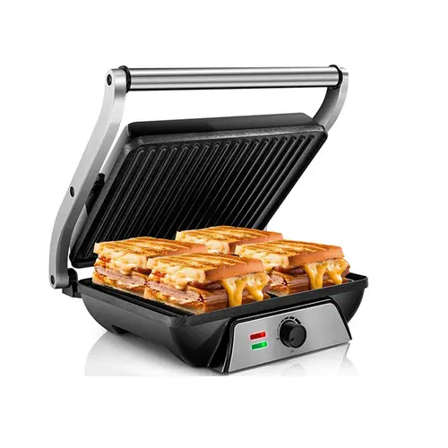 SUSTEAS Multi-Use Electric Indoor Grill - 1500W Power Non-Stick Panini Press with Grease Tray, 180-Degree Floating Hinge Sandwich Maker, Adjustable Knob, 11.35 x 9.25 Inch Large Plates Corded Tabletop Griddle, Portable Barbecue, Kitchen Supplies