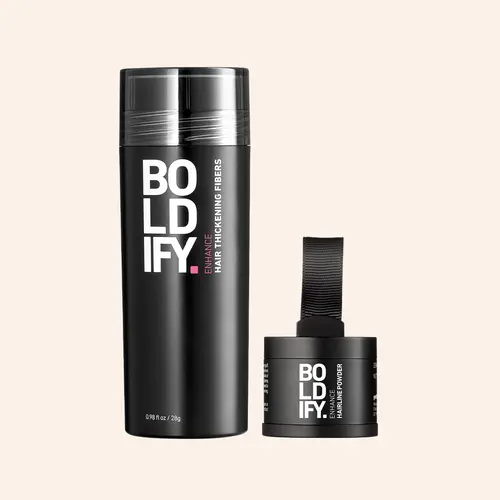 Boldify Build & Conceal Hair Products Bundle: Root Cover Up Powder, Hair Fibers