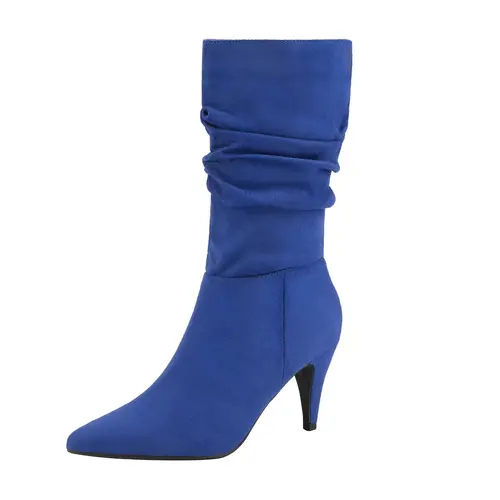 DREAM PAIRS Women's Man-Made Mid-Calf Heeled Dress Shoe Boot - Ruched Stretch Shaft, Pointed-Toe Stiletto Heel, Cushioned Insole, PVC Sole for Support, Elegant Look for Events, Footwear