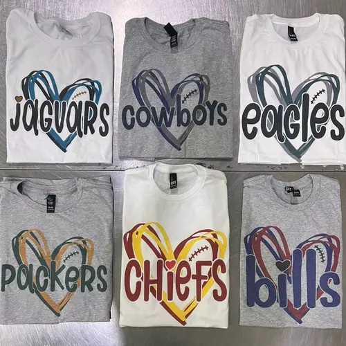 Football Heart Tees Valentine TEam Football T-Shirts Hometown Team Football Tees Sports Team T-Shirts Football Fan Tshirt Sports Football Fan Tees