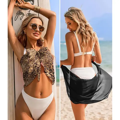 Ekouaer Women's 2-Pack Sheer Chiffon Polyester Sarongs - Short Tie-Waist Pareo Wrap Skirts, Sleeveless Bathing Suit Cover Ups for Beach, Travel, Fun in the Sun