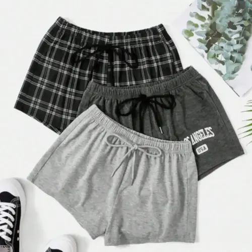 Women's 3pcs Elastic Waist Sleep Shorts, Casual Comfy Drawstring Waist Sleeping Shorts Loungewear for Daily Indoor Wear, Women's PJ Bottoms for All Seasons, Summer Outfits 2024