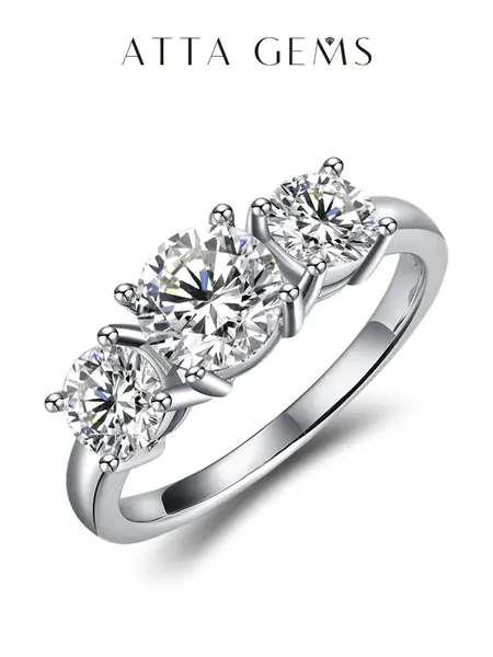 3 Stones All Synthetic Moissanite Ring Elegant Design For Woman Man Anniversary Wedding Engagement 925 Sterling Silver Rings Gift Valentine's Day R014, Moissanite Engagement Ring, Three Stone Ring Summervibes summerwins,summerwins