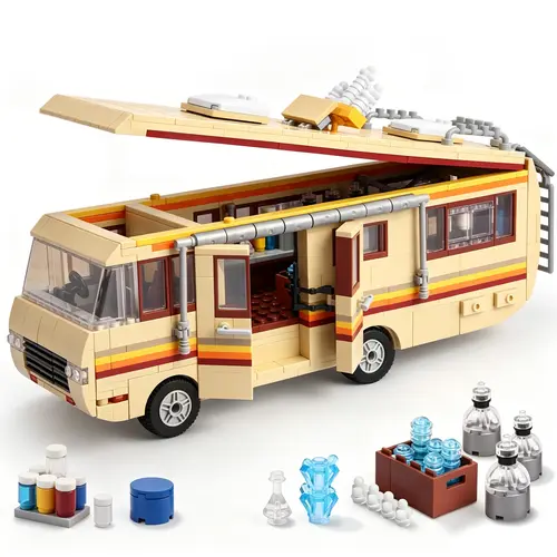 【TOKMOC】66002,Yellow Rvs Building Block Set,Upgraded Creative yellow bus Building Brick,Classic Camper Van gift Toy Suitable for Birthday Gifts, Movie Fans Collection,For aged 12 and above,Stress relief toy,986 Pieces car building perfect christmas
