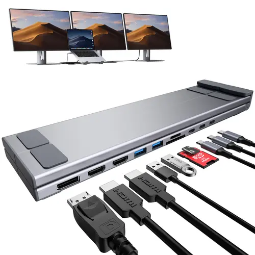 Mukiya USB C Laptop Docking Station Stand 3 Monitors 4K@60Hz, 10 in 1 USB C Hub with Dual HDMI+1*DP, 2*USB 3.0, PD 100W, USB C 3.0, SD/TF, Universal Dock Station for MacBook Pro/Air/Dell/HP/Surface/LenovoacBook Pro/Air/Dell/HP/Surface/Lenovo tiktokshopspr