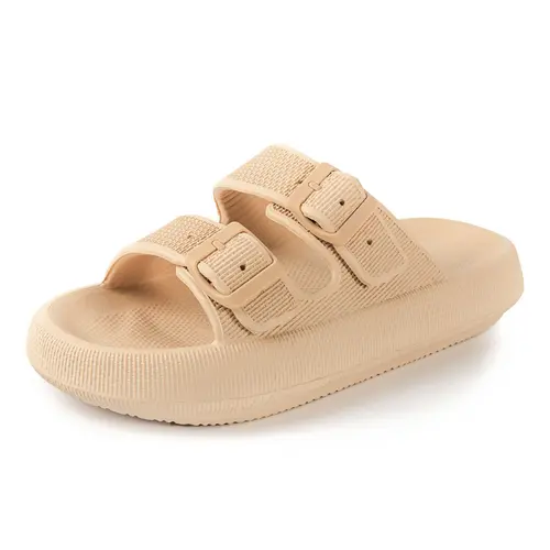 RANOSAT Women's Cloud Slide Slippers - 2-Strap Adjustable Double Buckle Sandals, Non-Slip EVA Foam Footwear, Soft Cushioned Indoor-Outdoor Walking Slides for Women