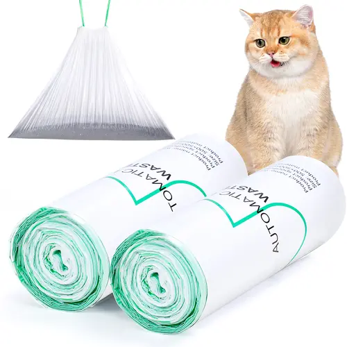 Meowant Thick Drawstring Receptacles for MW-LB01 Automatic Litter Box - 2 Waste Containers, 3 Rubber Bands, 10kg per Bag, 165cm, Not Easy to Tear, Pull-Resistant Mess-Free Cat Litter Disposal Solution