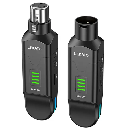 LEKATO MW-20 2.4G PRO/Pogolab BKW-X1 2.4G Rechargeable Plug-N-Play Wireless Microphone Transmitter Receiver Set with XLR Adapters, 48V, Rechargeable Battery for Dynamic Mics, DSLR Cameras, Podcast Setup, Live Streaming Equipment, Wedding, 100Ft