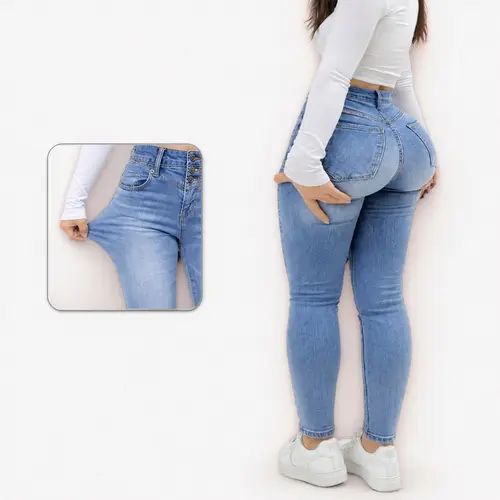 Vogatiques | Avery Mid Rise Stretchy Skinny Jeans Button Fly Comfort Casual Streetwear For Summer Super Soft Bell Button Ankle Denim Pants 10KJ Starched Jeans Slim-fitting Plain Womenswear Bottom Underwear Lady