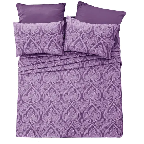 LDC LUX DECOR COLLECTION 6-Pc Bedsheet Set - Paisley & Solid Hotel Luxury Bedding Sets, Wrinkle Resistant, Cool & Breathable, Hypoallergenic, Up to 16" Deep Pocket, Soft, Queen/King Size Sheets & Pillowcases
