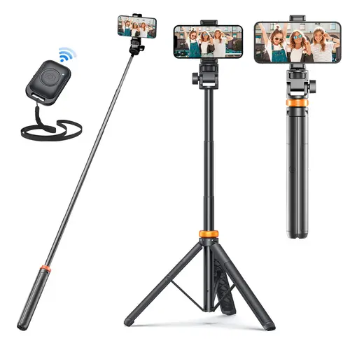 61" Height Adjustable Cellphone Tripod-Selfie Stick with Wireless Remote Control, Upgraded Aluminum Stable Stand, Foldable Multi-Purpose Portable Combo for Photography, Compatible with iPhone 17/16/15/14/13 & Android Smartphones, Camera Accessory