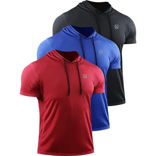 NELEUS Men's 3 Pack Running Shirt Mesh Workout Athletic Shirts with Hoods Training Jersey Gym Outfit Tee Gym Tees Gym Sport Hoodies Gym Sweatwear summerwins tiktokshopbacktoschool,back to school,back to school haul