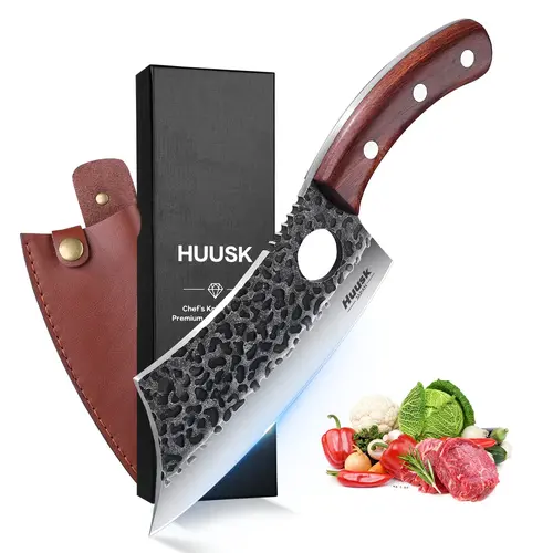 【Summer Sale】Huusk Viking Knives – Hand Forged Full Tang Meat Cleaver & Boning Knife for Cooking, BBQ, Camping – Premium Steel Blade, Wooden Handle,Christmas Gift!, Kitchenware, Cutting