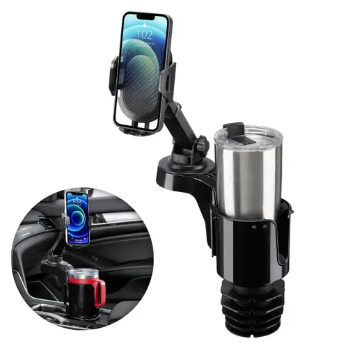 JOYTUTUS Universal Compatible Car Cupholder Phone Mount - 360° Rotation, Adjustable Arm, Sturdy Rubber Pad Base, Compact Design, 4.33" Fit, Fits 18-40oz Bottles/Up to 7" iPhone/Samsung Phones, Vehicle Accessories, Auto Interior Part