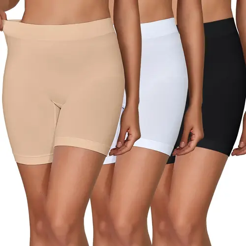 Women's Solid Nylon Knitting High-Waisted Tummy Control Shapewear Fit Safety Shorts, Comfy Breathable Seamless Knit Boyshorts, Women's Underwear for Daily Wear, Clothes, Shapewear Daily Use