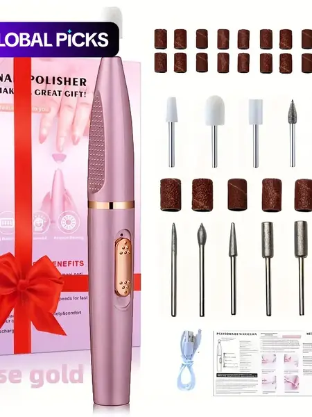 All-in-One Electric Nail Drill Kit, Portable Rechargeable Cordless Nail Polisher with Drill Bits and Sanding Bands, Professional Manicure Tool, Nail Tools for Home and Beauty Salon Use, Wireless Nail Drill #GLOBAL PICKS