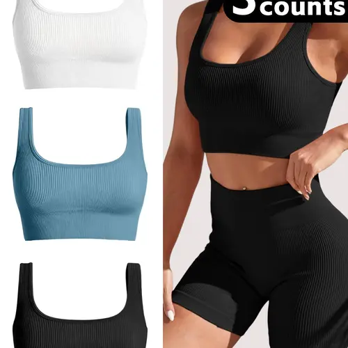 Women's Solid Sports Bra, Workout Bras, Sporty Comfort Breathable Lingerie Top for Yoga Gym Workout, Women's Sports Clothing for All Seasons