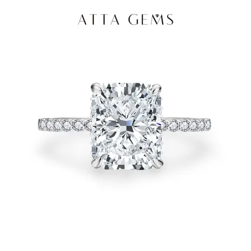 ATTAGEMS Women's 4.0CT D Color VVS1 Synthetic Moissanite Radiant Cut 10*8mm Sunset Color Solitaire Jewelry Ring, Elegant Sparkling Wedding Engagement Ring for Female Adults, Ideal Anniversary Gift, Sparkling Rings