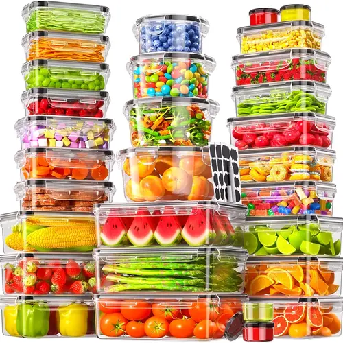 AISOON Airtight Food Storage Kit (50 Pcs/25 Pack), Kitchen Gadgets Meal Prep Containers, Reusable Leak-Proof Stackable BPA-Free Transparent Plastic Snack Boxes with Silicone Lids, Stackable Fridge Organizer