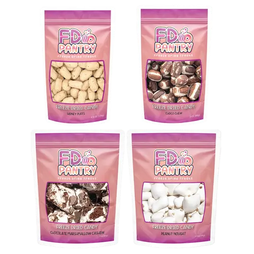 Freeze Dried Candy Chocolate Nougat , Chocolate Chews, Marshmallow, Honey Bit Puffs, Peanut Nougat Snack Flavor Dessert Treat  Gift Bonbon  Vanilla Sweet