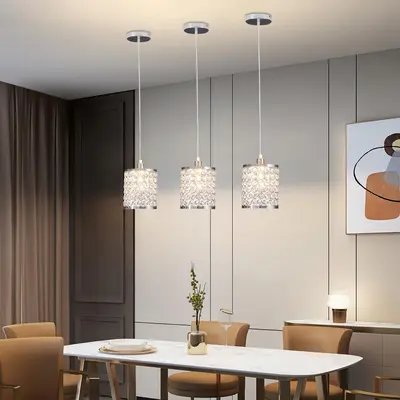 CNCEST 3-Pack Modern Crystal Chandelier Ceiling Lights, Chrome Metal Adjustable Ceiling Mounted Lamps with 70" Max Cord, Indoor Atmosphere Lighting for Living Room, Kitchen Island, Adjustable Chandeliers