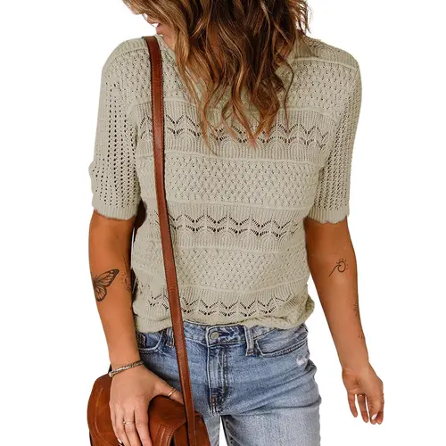 Dokotoo Womens Short Sleeve Sweaters Tops Crew Neck Pullover Shirt Lightweight Knit Sweater Blouse