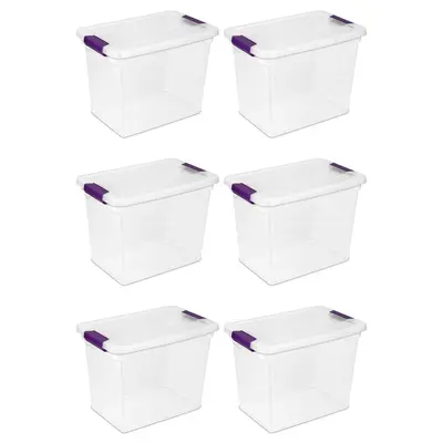 Sterilite 27 Qt ClearView Latch Storage Stackable Bin with Latching Lid, 6 Pack Boxes Organiser