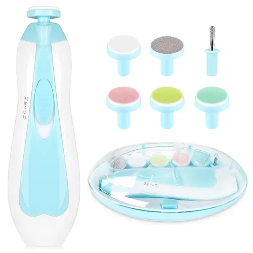 Baby Nail Trimmer Electric, 6 in 1 Baby Nail File Nail Clippers Baby Grooming Kit Manicure Set for Toddler or Adults, Blue Infant Newborn