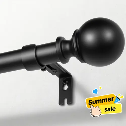 Inovaday 1-Inch Black Curtain Rod Set - Heavy-Duty Thick Metal Curtain Rail with Adjustable Size, Smooth Surface, Ball Finials for Living Room, Bedroom