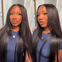 Nadula Yaki Straight Summer Wig With Drawstring 7x5 Closure Pre-Cut Lace Black Bleached Knots 100% Human Hair Glueless Adjustable Wig Natural Density Secure Fit Cap Easy to Install SummerTurnUp