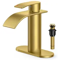 FORIOUS High Arc Ceramic Waterfall Bathroom Faucet, Single Handle with Deck Plate, Metal Pop-Up Drain, cUPC 3/8" Hoses, Drip-Free Rust-Resistant Standard Spout Faucet for Vanity Basin RV Lavatory Sink, Standard Spout Faucets