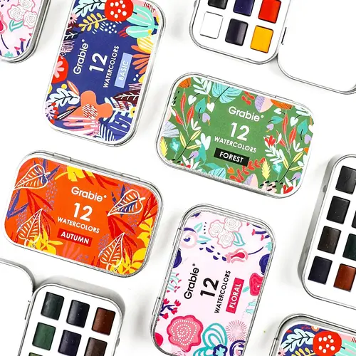 Grabie 12-Color Portable Watercolor Pocket Art Set - Artist-Quality Paint, Office Stationery, Back to School Supplies, Limited Palette for Beginners, Creative Play for Kids