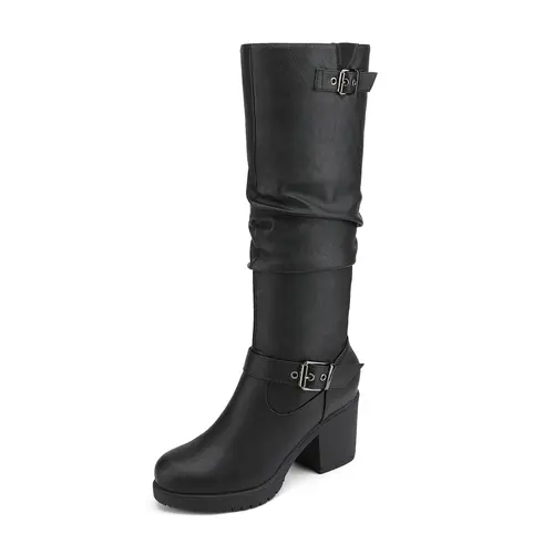 Dream Pairs Women’s Classic Chunky-Heel Knee-High Platform Boots - 3 in Almond Toe, Side Zipper, Soft Memory Foam Insole, TPR Rubber Outsole, Chic Comfortable Heels, Statement Shoes
